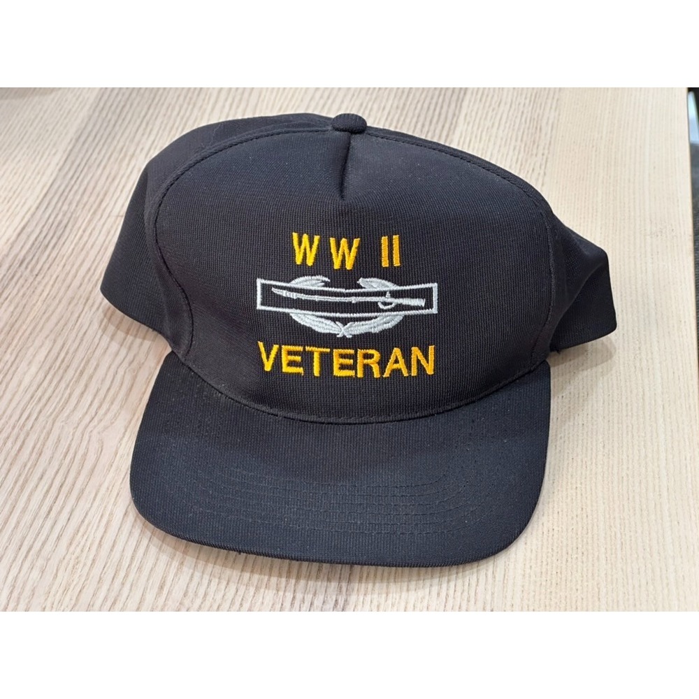 Vintage WW II Veteran Black SnapBack Hat Cap Rifle Made‎ In USA